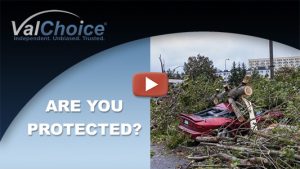 Car crashed into debris with the text "are you protected"