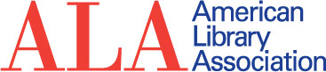 ALA American Library Association logo ALA in red on the left American Library Association in blue stacked on the right