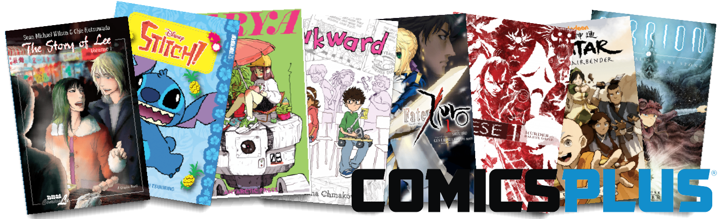 ComicsPlus Banner with multiple manga book covers